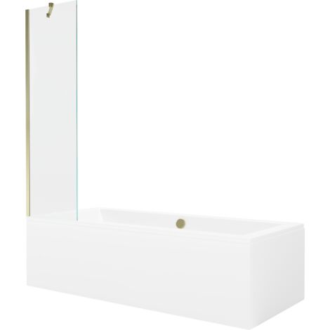 Baignoire rectangulaire Mexen Cube 170 x 80 cm avec tablier et paroi 1-volet 50 cm, transparent, doré - 550517080X9505000050