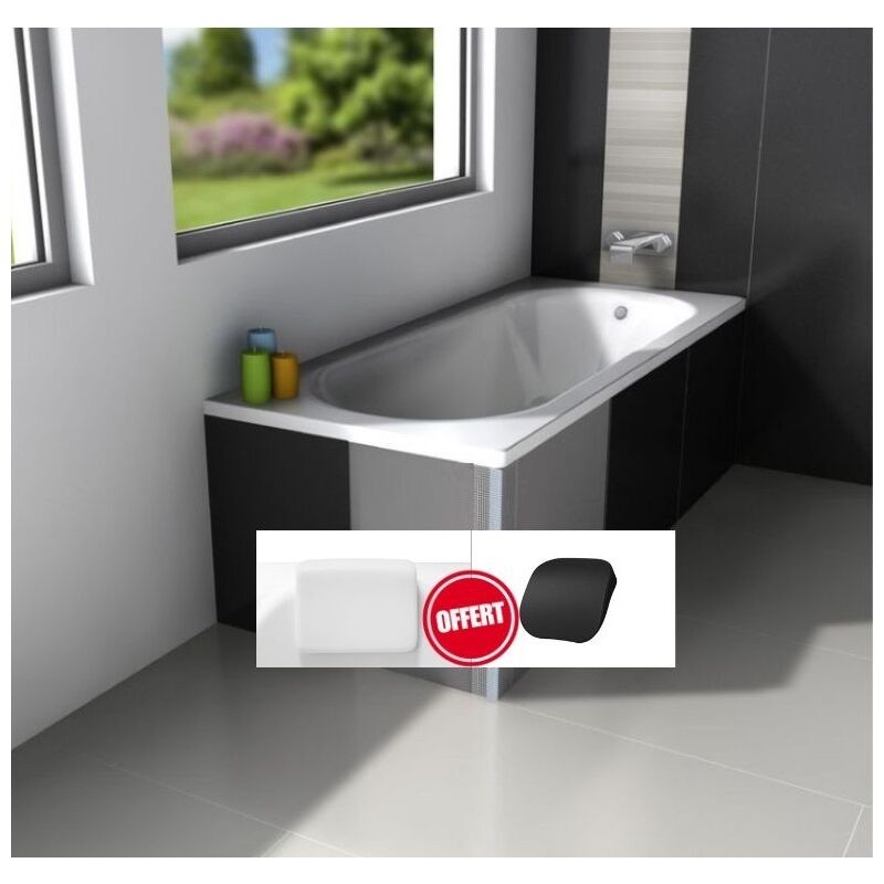 Otitec - Baignoire rectangulaire Noir Mat - intrica - 170x75 - avec Tablier - Repose Tête offert - Noir