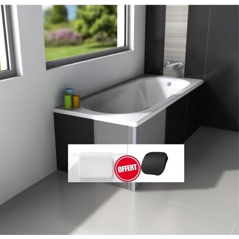 Baignoire rectangulaire Noir Mat - INTRICA - 170x75 - avec Tablier - Repose Tête OFFERT