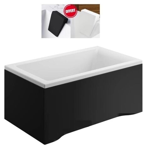 OTITEC Baignoire rectangulaire Noir Mat - MODERN - 130x70 - avec Tablier - Repose Tête OFFERT