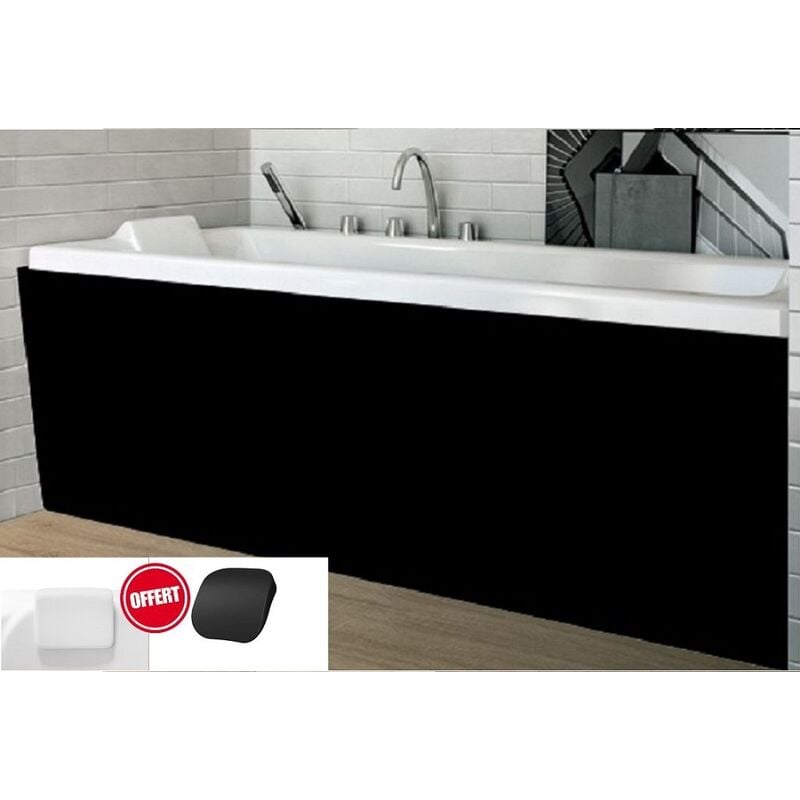 Baignoire rectangulaire Noir Mat - VITAE - 180x80 - avec Tablier - Repose Tête OFFERT