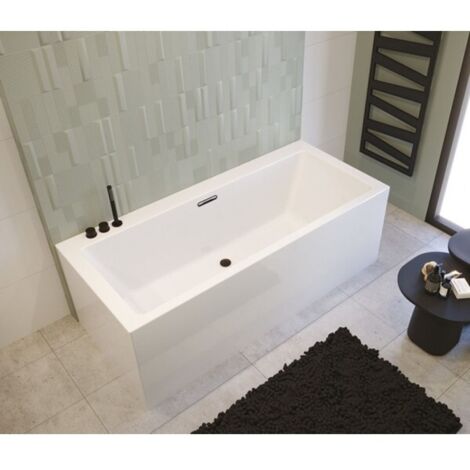 Baignoire RIHO RETHINK CUBIC Plug&Play Back2Wall 190x80 cm-Blanc-Blanc-80 --