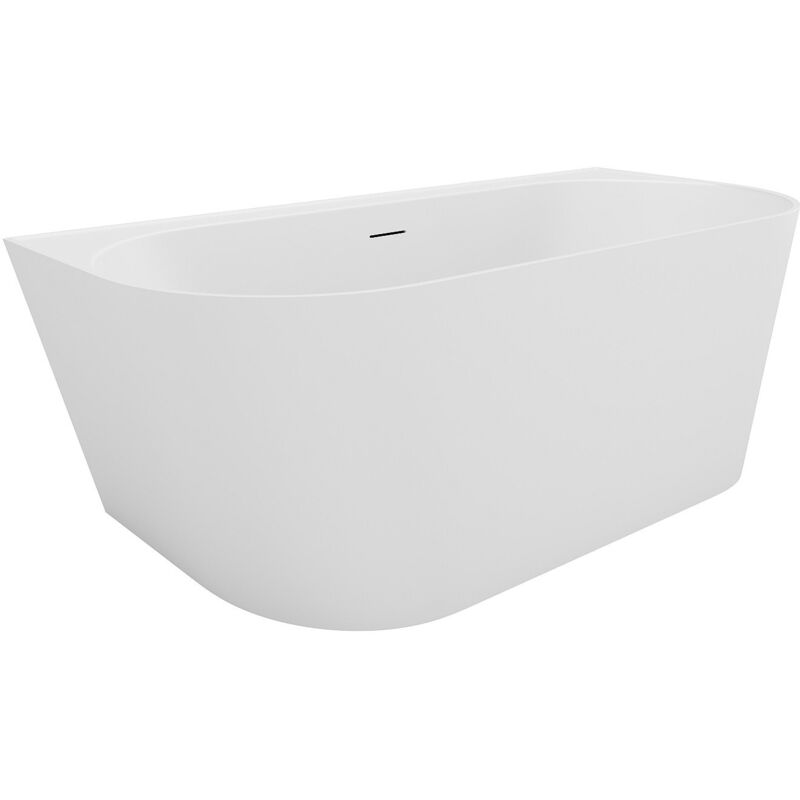 Vente-Unique – Baignoire semi îlot 230 L – 160 x 75 x 58 cm – Blanc mat – Acrylique – Bonde clic-clac incluse – Tablier non démontable