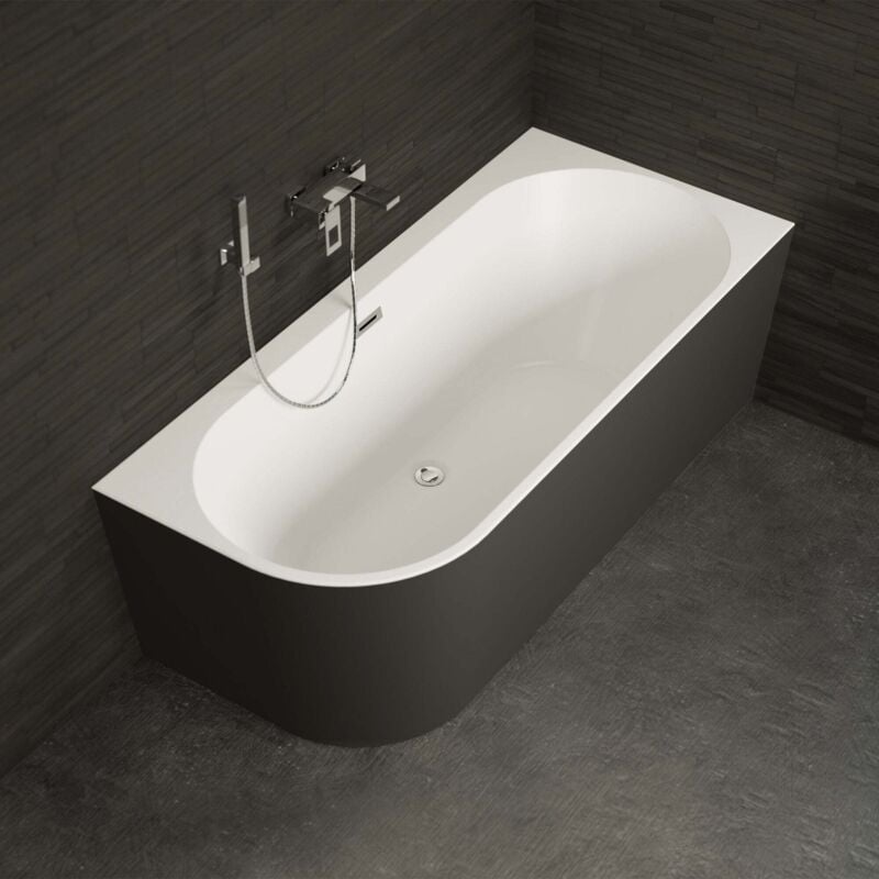 Baignoire semi-îlot Murale capri 160 Droite Noire l. 160 x l. 76 cm, by Spalina