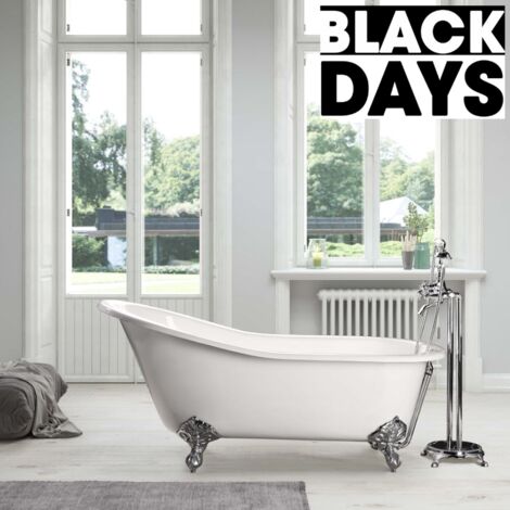 Baignoire sur pieds en fonte petite taille ASHFORD Blanche 138 cm Pieds chromés