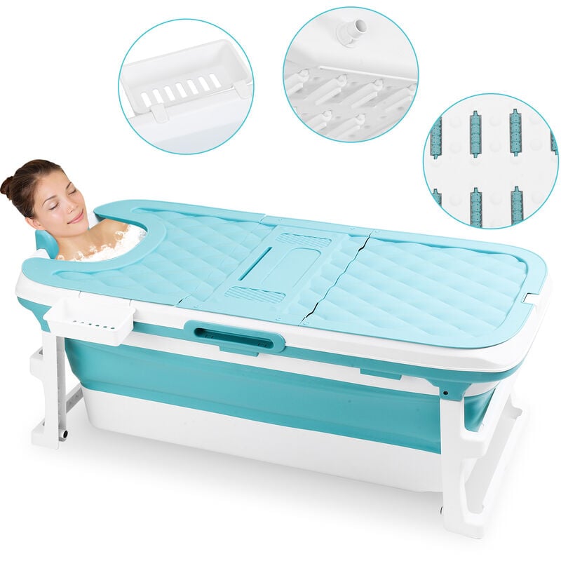 Vingo - Baignoire bébé Baignoire pliable pour adulte l Mobile Baignoire portable avec couverture rouleaux plateau 128cm