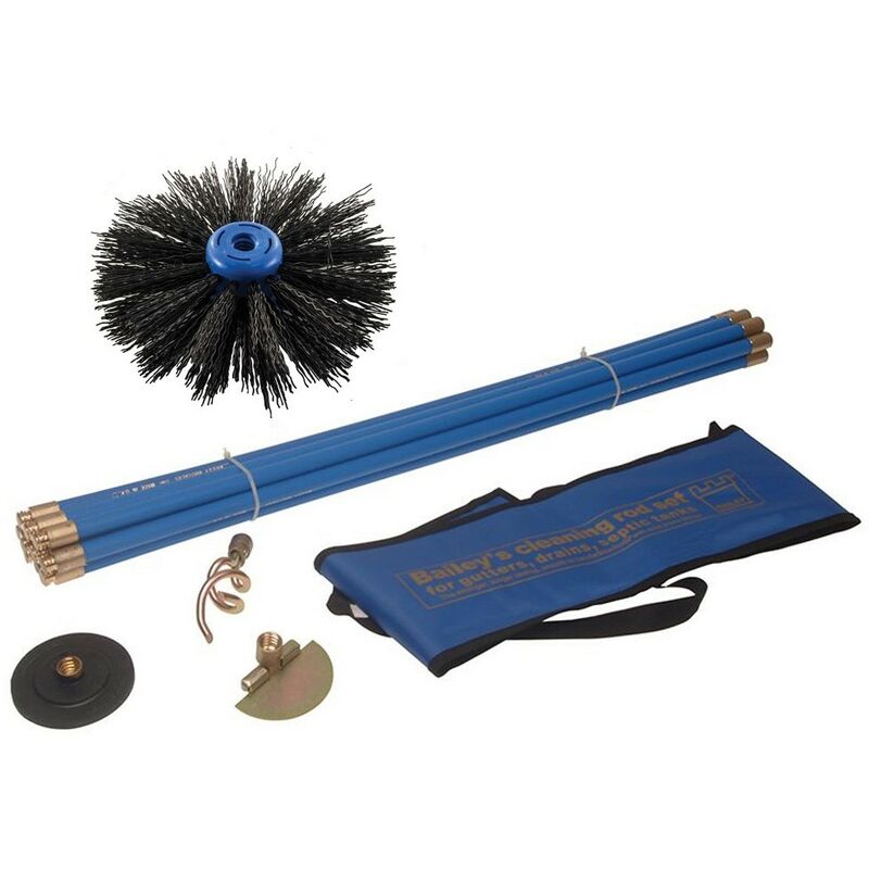 5431 Universal Drain Rod & Chimney Sweeping Set w/ Rods and Sweep Brush - Bailey