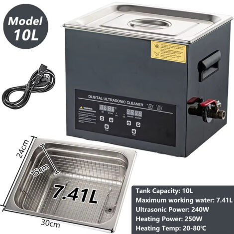 Bain à ultrasons 10L – 40 kHz – minuterie numérique – acier inoxydable – nettoyage bijoux et petits outils