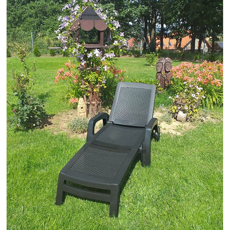 Bain au soleil Saturno, Bain au soleil de jardin réglable avec accoudoirs, Chaise longue d'extérieur, 100% Made in Italy, Cm 190x46h70, Anthracite