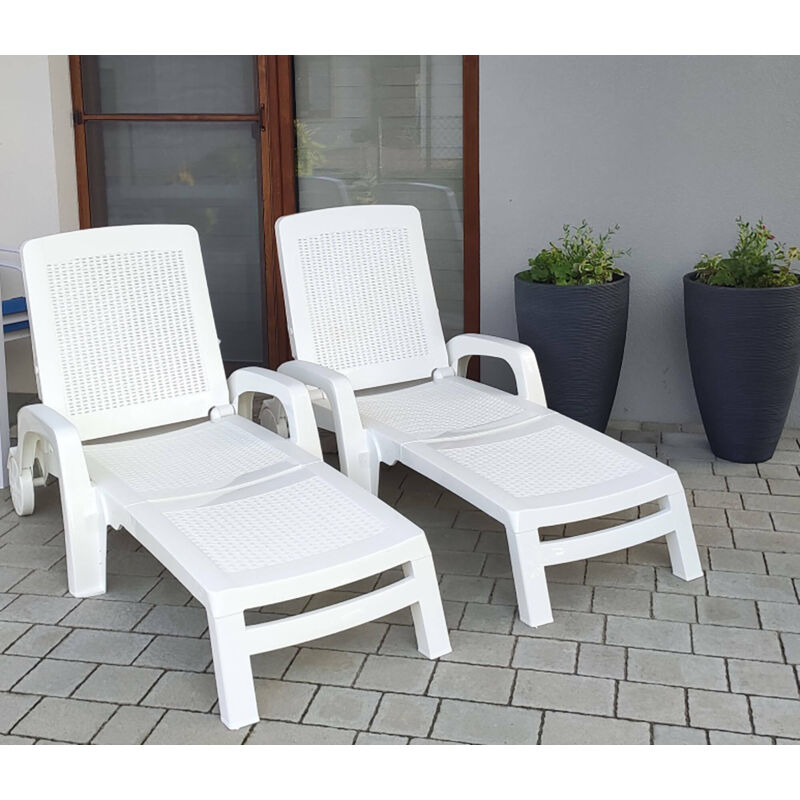Bain au soleil Saturno, Bain au soleil de jardin réglable avec accoudoirs, Chaise longue d'extérieur, 100% Made in Italy, Cm 190x46h70, Blanc
