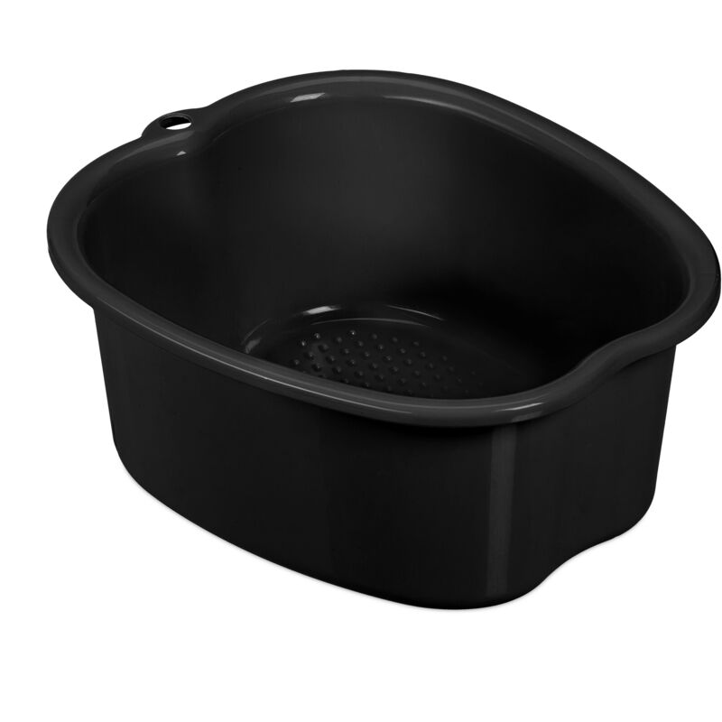 Bain de pieds, bassine en plastique, lavage pieds, effet massage, HxLxP : 15 x 33 x 38 cm, noir - Relaxdays