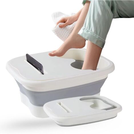 Bain de Pieds Pliable avec Picots Massage – Support Téléphone & Couvercle Anti-Éclaboussures – Seau Spa Relaxant à Domicile, Bassine Portable, Idée Cadeau Bien-être Original, Premium Durable