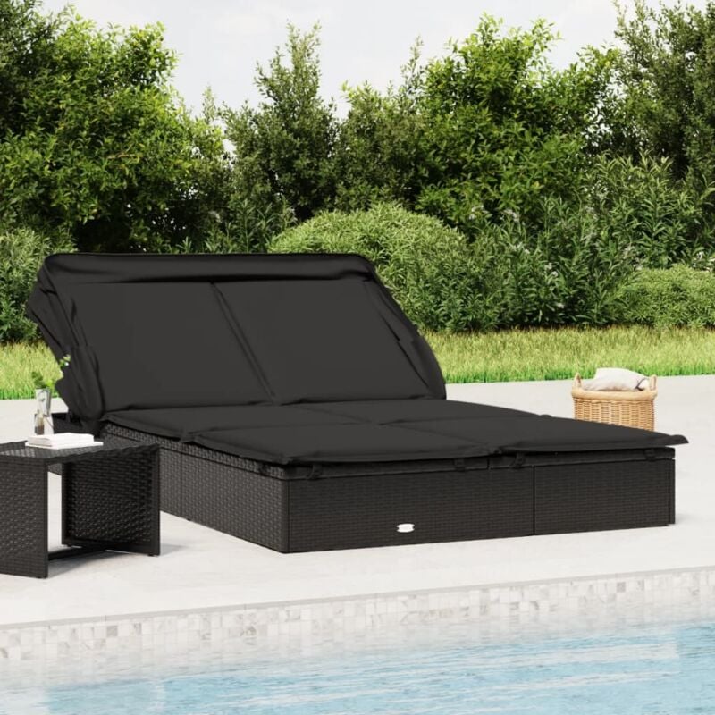 Bain de soleil 2 places avec toit - Chaise de jardin Transat de jardin - pliable noir 213x118x97 cm BV701622 - Noir