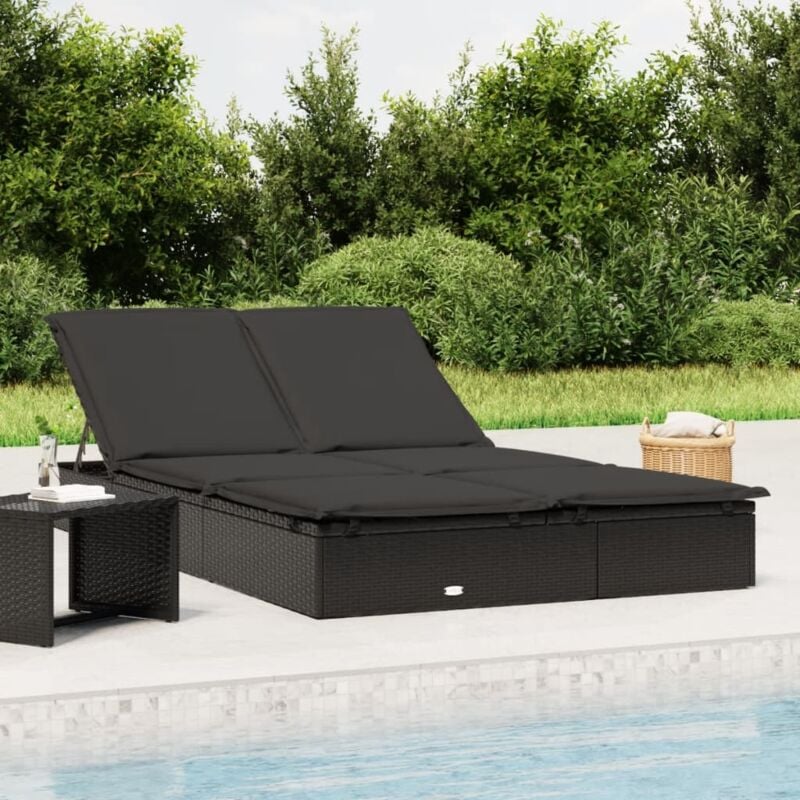 Bain de soleil à 2 places - Chaise de jardin Transat de jardin avec coussins noir résine tressée BV765694 Bonnevie