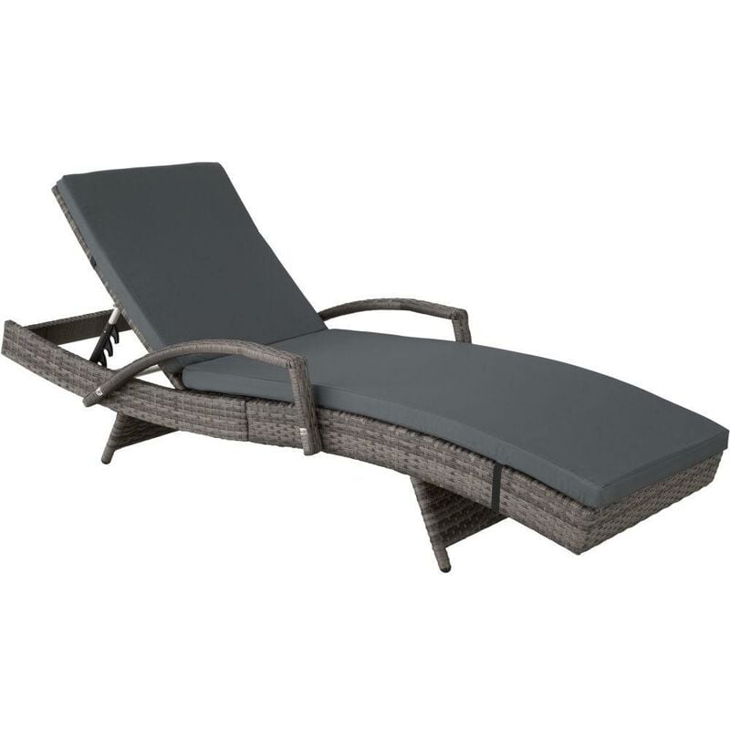Bain de soleil transat meuble jardin 5 positions gris