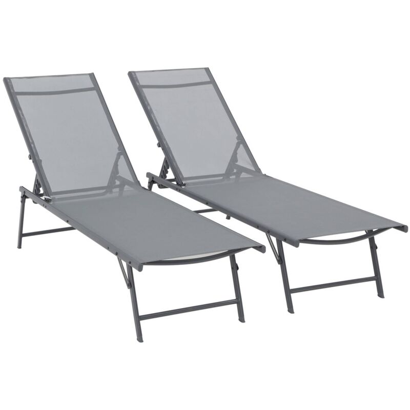 Lot de 2 bains de soleil acier textilène inclinable 4 positions Tropea anthracite. 165 x 54.5 x 82.5 cm