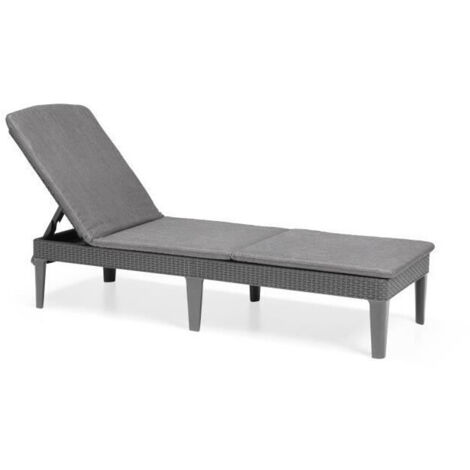 Bain de soleil avec coussin coloris gris fonce - imitation rotin tresse - ALLIBERT by KETER - 4 positions - JAIPUR