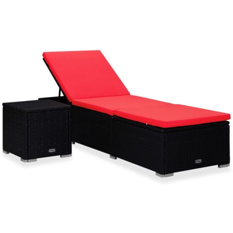 Bain de soleil avec coussin et table à thé, Transat, Chaise longue résine tressée rouge togp78679 DESIGN IN