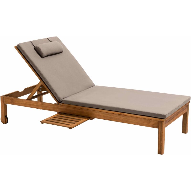 Oviala - Bain de soleil avec coussin et tablette en bois taupe - Taupe