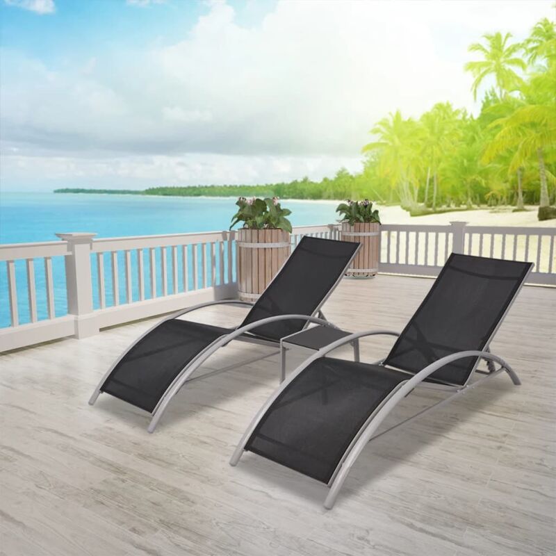 Bain de soleil avec table Chaise de jardin - Transat de jardin Aluminium Noir BV876741