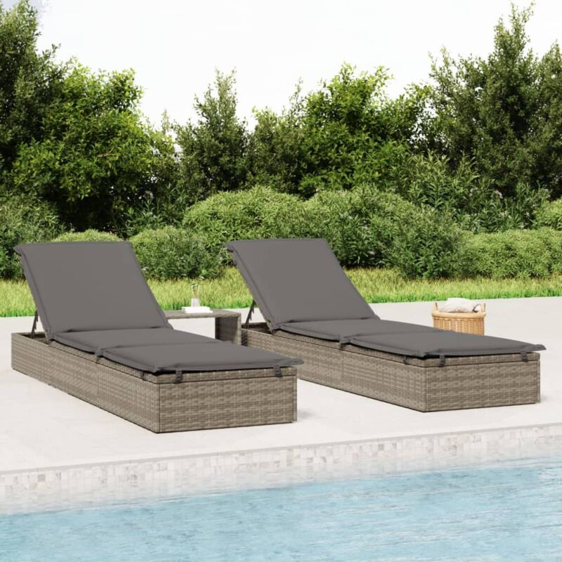 Design In - Bain de soleil avec table - Chaise de jardin Transat de jardin - gris résine tressée BV557196