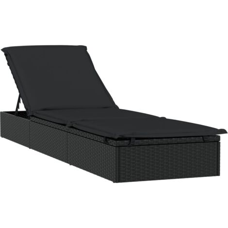 Bain de soleil avec table - Chaise de jardin Transat de jardin - noir résine tressée BV427488