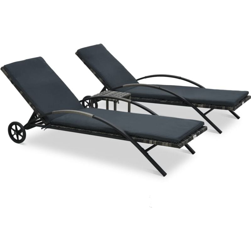 Bain de soleil avec table Chaise de jardin - Transat de jardin Résine tressée Anthracite BV102850 Bonnevie