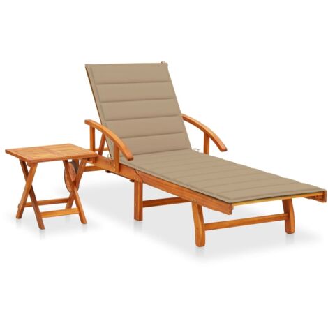 Bain de soleil avec table et coussin - Chaise de jardin Transat de jardin Bois d'acacia BV556641 - BonneVie