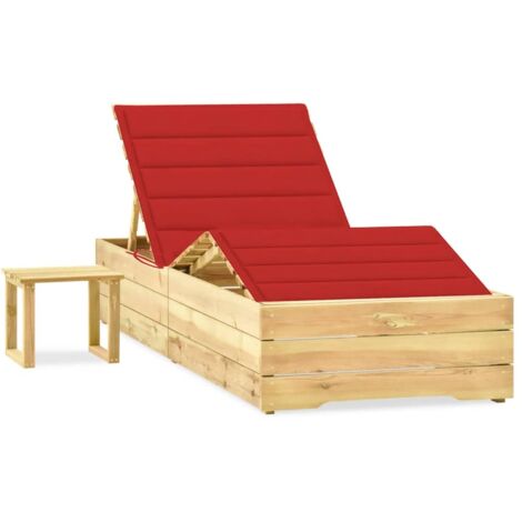Bain de soleil avec table et coussin Moderne - Transat - Fauteuil de jardin relax - Pin imprégné Chic-674054