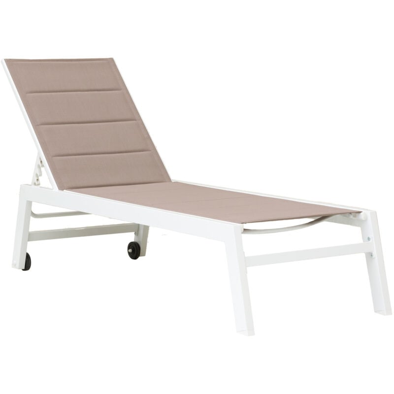 Happy Garden - Bain de soleil barbados en textilène taupe - aluminium blanc