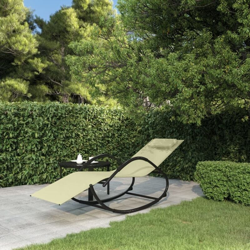 Bain de soleil Chaise à bascule - Transat de jardin Crème Acier et textilène BV318717 Bonnevie