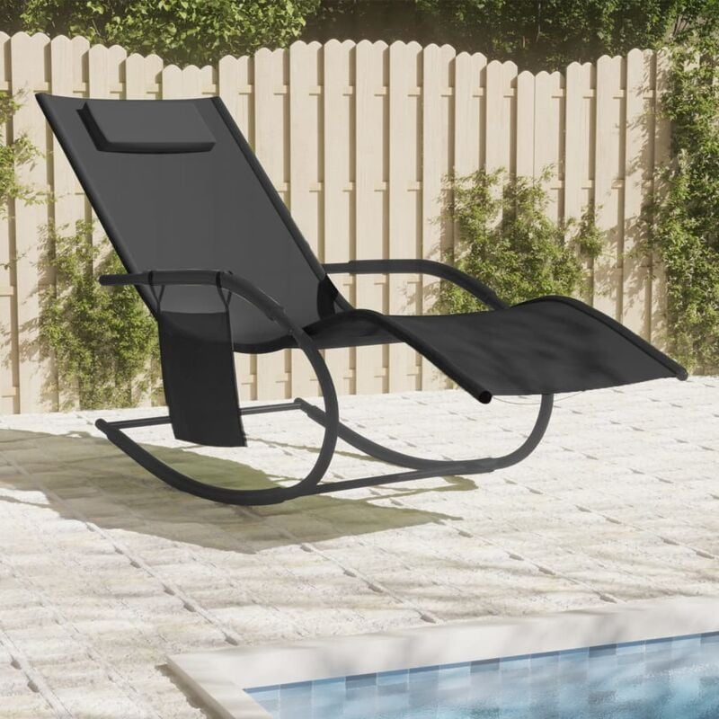 Bain de soleil Chaise à bascule - Transat de jardin Noir Acier et textilène BV584539 Bonnevie