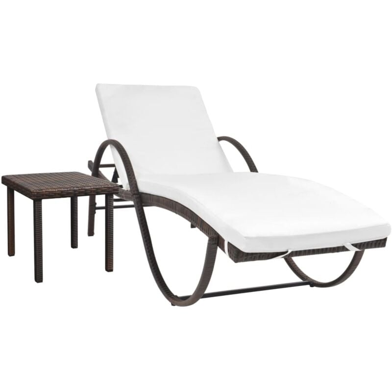 Bain de soleil Chaise de jardin Transat de jardin - avec coussin et table Résine tressée Marron BV224465 Bonnevie
