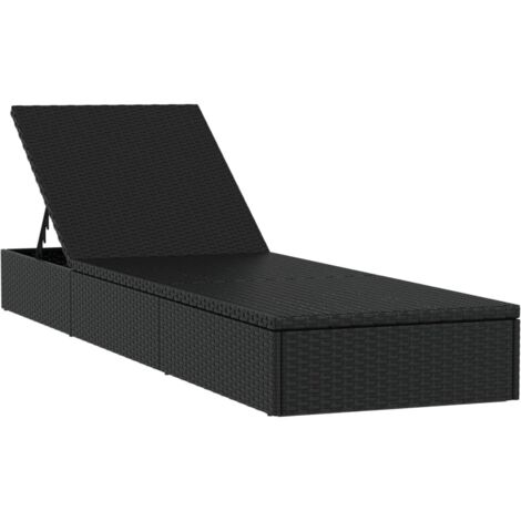 Bain de soleil Chaise de jardin Transat de jardin - avec coussin noir 201x55x62 cm résine tressée BV569063