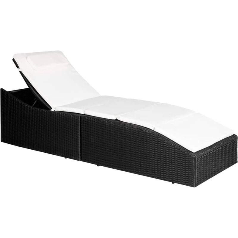 Bain de soleil Chaise de jardin Transat de jardin - avec coussin Résine tressée Noir BV788875