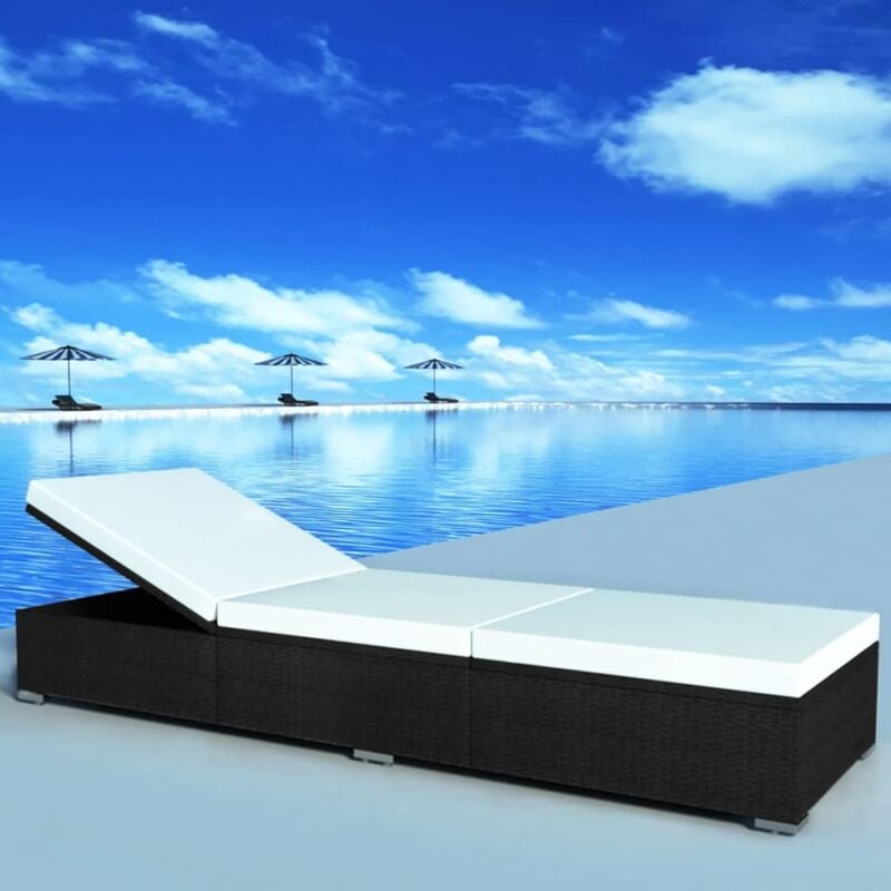 Bain de soleil Chaise de jardin Transat de jardin - avec coussin Résine tressée Noir BV962753