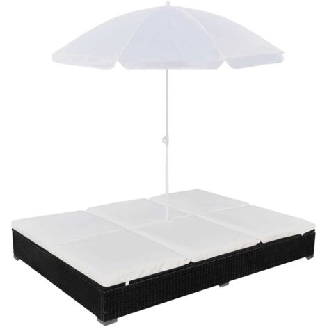 Bain de soleil Chaise de jardin - Transat de jardin avec parasol Résine tressée Noir BV749830 - BonneVie