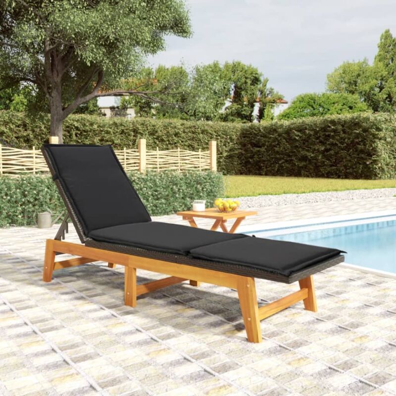 Bain de soleil Chaise de jardin Transat de jardin - avec table Résine tressée et bois massif d'acacia BV270579 - Noir