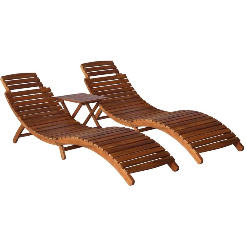 Bain de soleil Chaise de jardin Transat de jardin - avec table à thé 3 pcs Bois d'acacia massif BV803450 Bonnevie