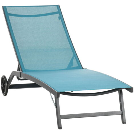 Bain de Soleil, Chaise Longue à Roulettes, Chaise Longue de Détente avec Dossier réglable, Chaise Longue de Jardin, Polyester, A