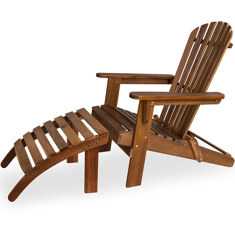 Casaria - Chaise longue transat Adirondack en bois d'acacia avec repose-pieds Bain de soleil Siège de jardin pliable Extérieur balcon terrasse