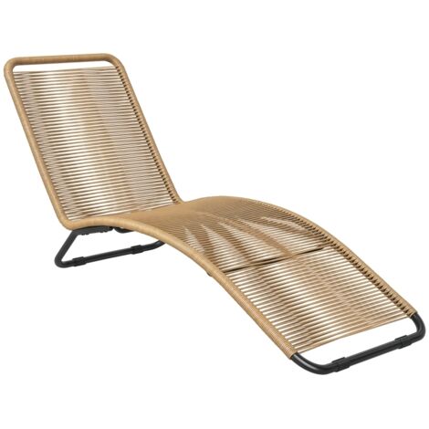 Bain de soleil, chaise longue en résine tressée, en forme de S, cadre en acier 176 x 58 x 82 cm, naturel