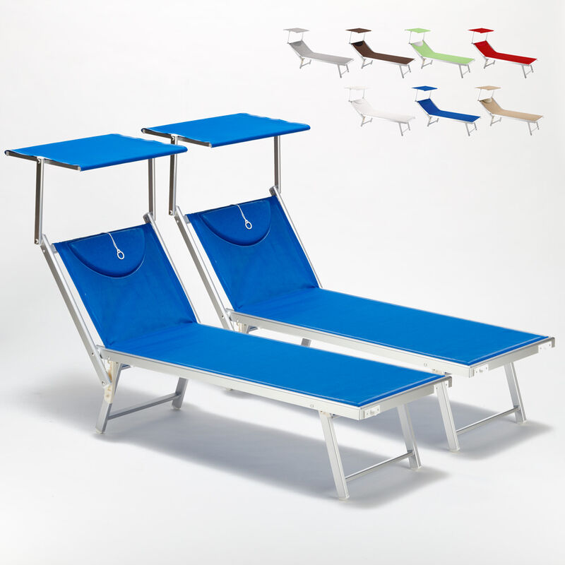 Beach And Garden Design - 2 transats de plage bain de soleil professionnels en aluminium Santorini Couleur: Bleu