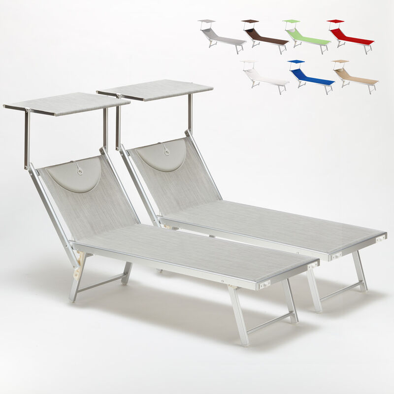 Beach And Garden Design - 2 transats de plage bain de soleil professionnels en aluminium Santorini Couleur: Gris
