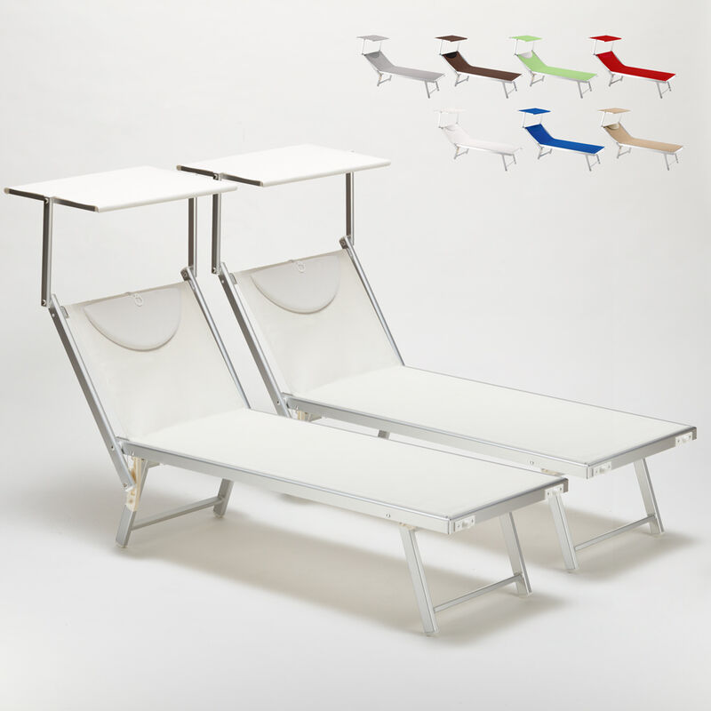 2 transats de plage bain de soleil professionnels en aluminium Santorini Couleur: Blanc