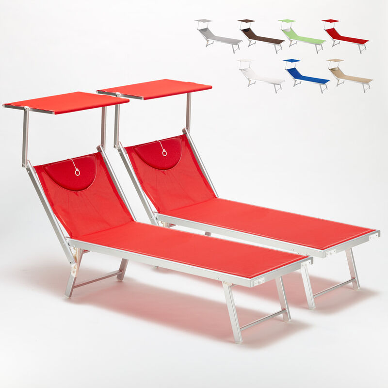 Beach And Garden Design - 2 transats de plage bain de soleil professionnels en aluminium Santorini Couleur: Rouge