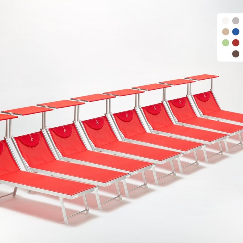 20 transats de plage et jardin bains de soleil en aluminium Santorini Couleur: Rouge