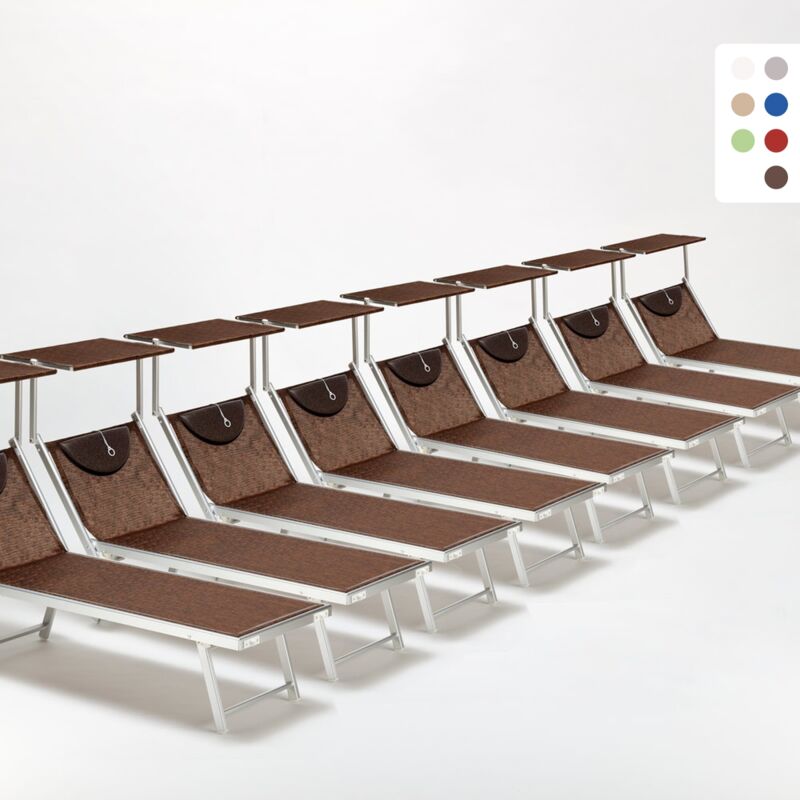 Beach And Garden Design - Bain de soleil chaises longue transats Lits de plage piscine aluminium jardin Santorini 20 pcs | Marron