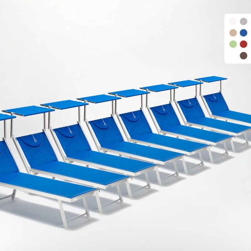 Beach And Garden Design - Bain de soleil chaises longue transats Lits de plage piscine aluminium jardin Santorini 20 pcs | Bleu