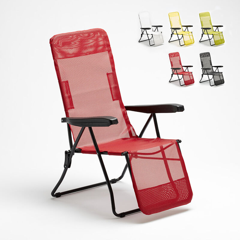 Chaise longue de plage et de jardin avec accoudoirs en acier Relax Couleur: Rouge